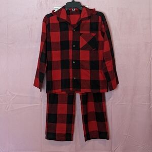 Old Navy Black and Red Plaid Button Up Shirt and Matching Pajama Pants Large
